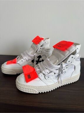 Off-White 3.0 Off Court White High-Top Sneakers with Neon Orange Tags